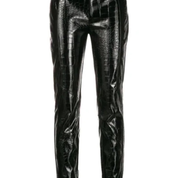 NWOT Pinko Black Faux Leather Croc-Embossed Pants - Picture 2 of 7